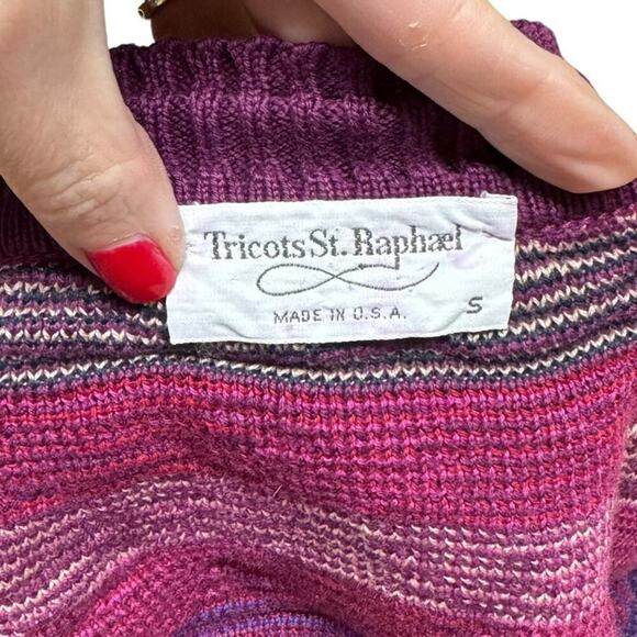 Vintage Tricots St. Raphael Purple Multicolor Western Cardigan Sweater Cotton S - Picture 10 of 14